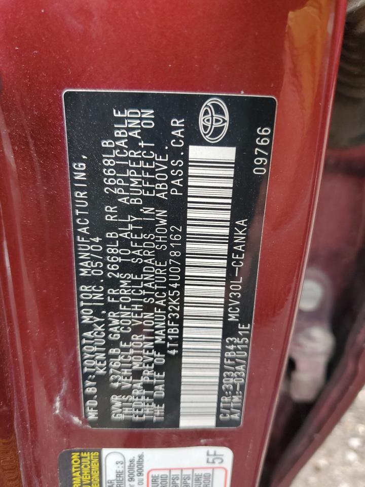 2004 Toyota Camry Le VIN: 4T1BF32K54U078162 Lot: 67258034