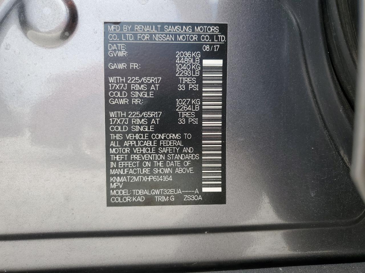 2017 Nissan Rogue S VIN: KNMAT2MTXHP614164 Lot: 67750594