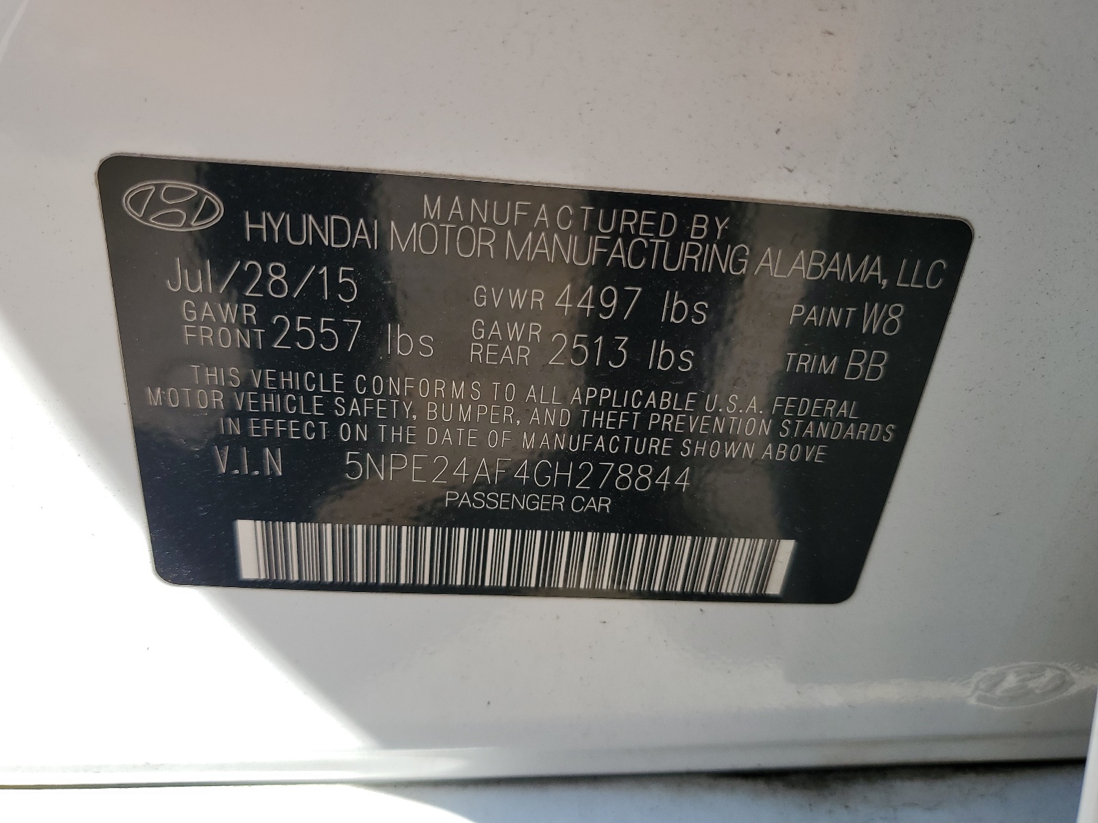 5NPE24AF4GH278844 2016 Hyundai Sonata Se