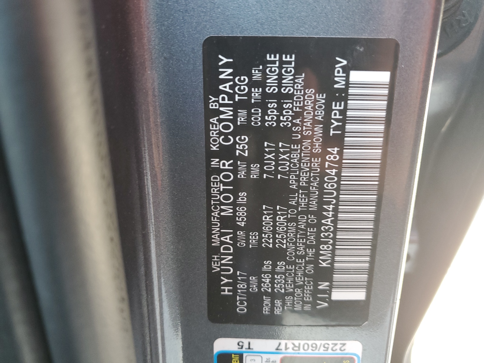 KM8J33A44JU604784 2018 Hyundai Tucson Sel