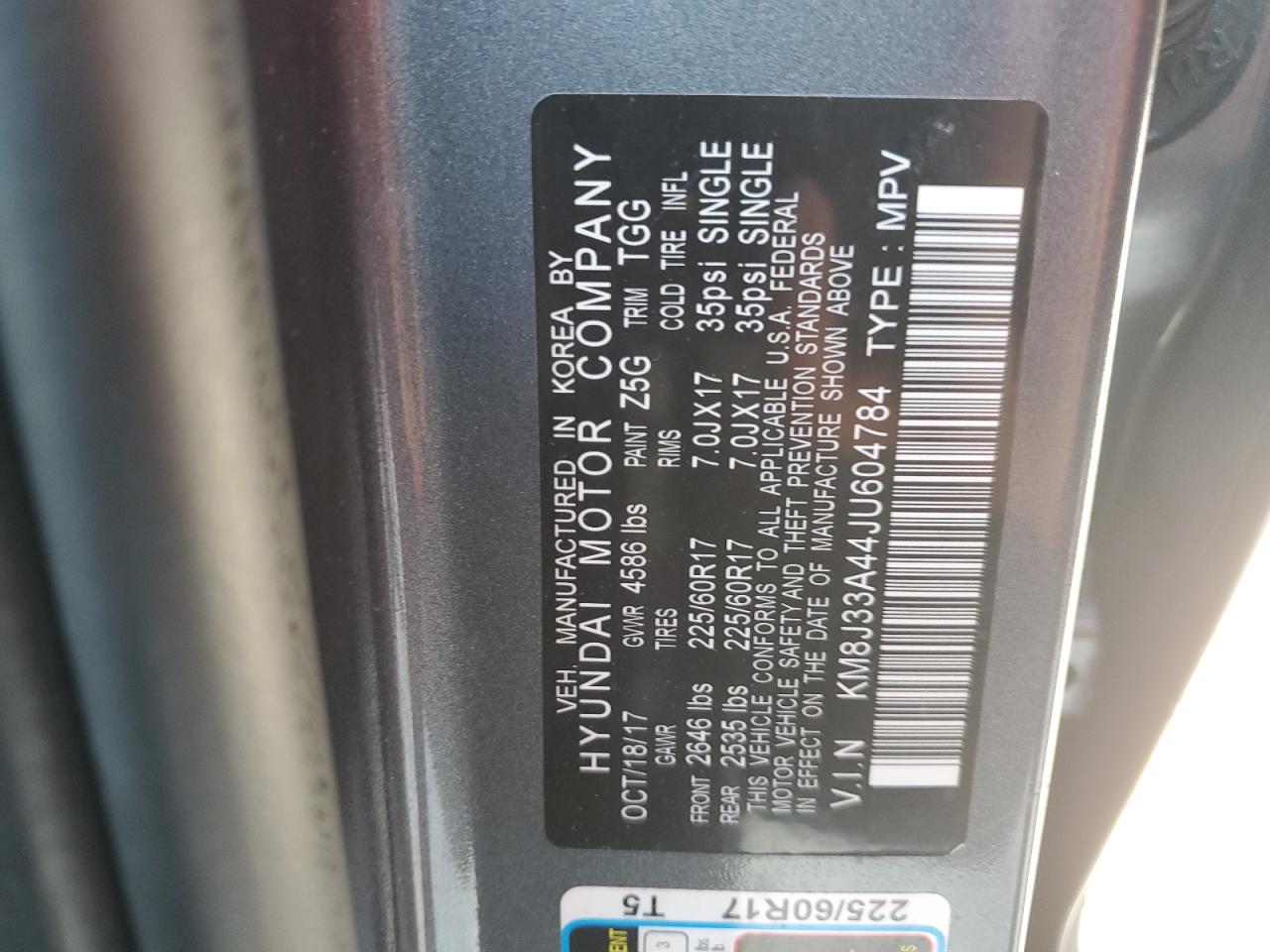 2018 Hyundai Tucson Sel VIN: KM8J33A44JU604784 Lot: 65212614