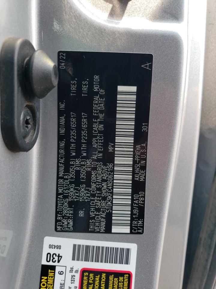 2022 Toyota Sienna Le VIN: 5TDKSKFC4NS062196 Lot: 67294674