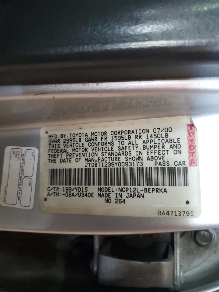 2000 Toyota Echo VIN: JTDBT1239Y0093173 Lot: 68566284
