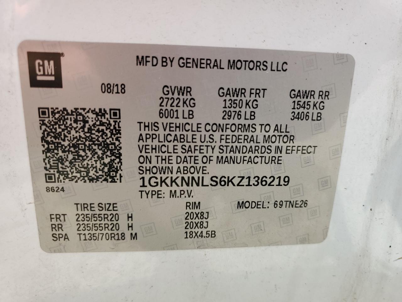 1GKKNNLS6KZ136219 2019 GMC Acadia Slt-2