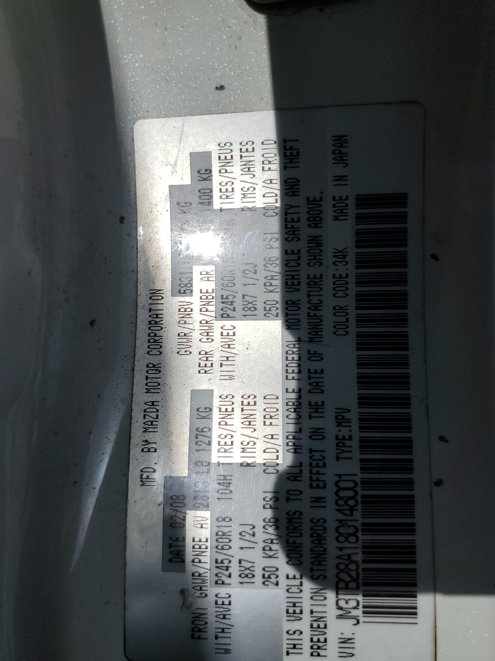 JM3TB28A180148001 2008 Mazda Cx-9