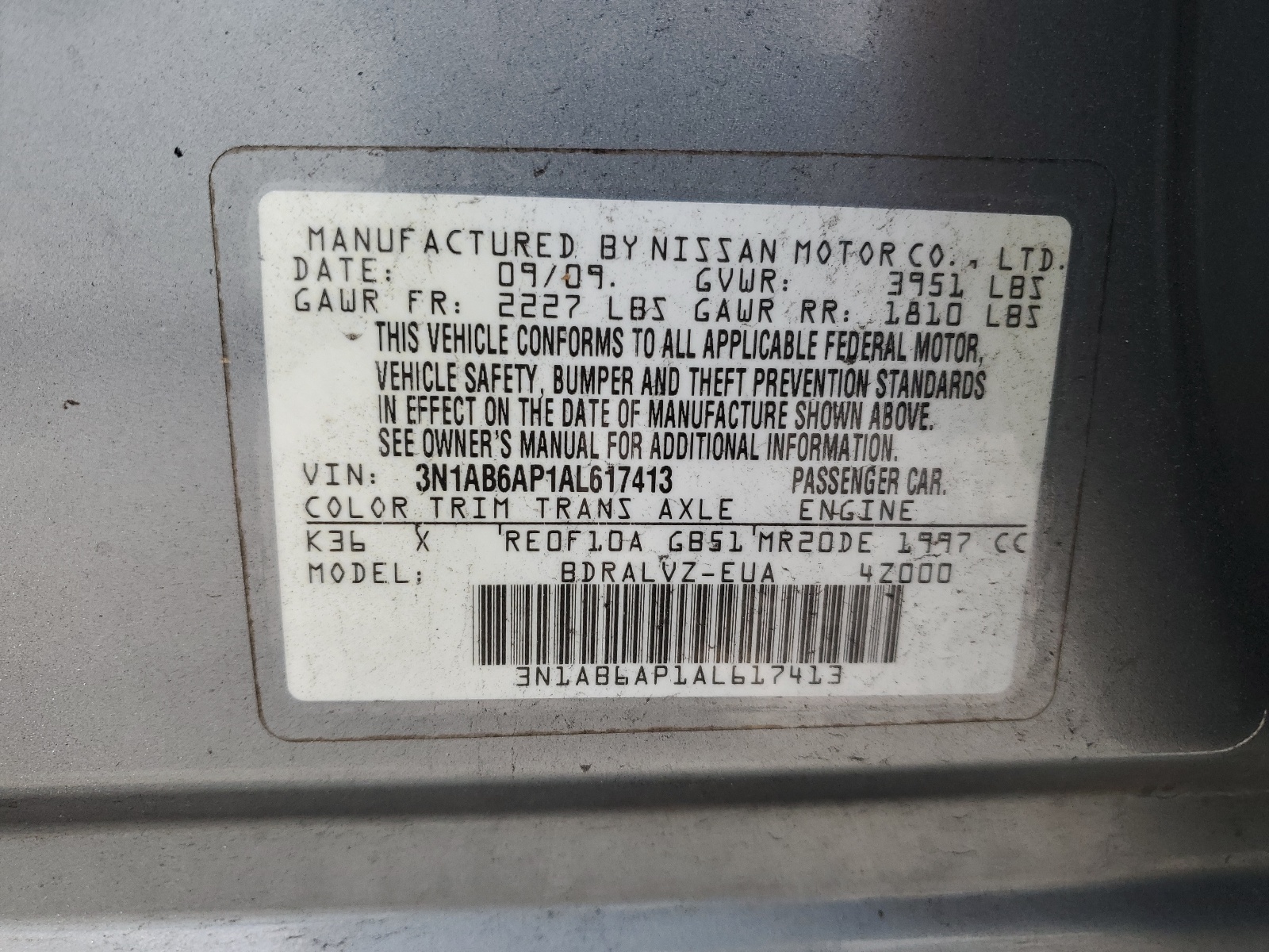 3N1AB6AP1AL617413 2010 Nissan Sentra 2.0