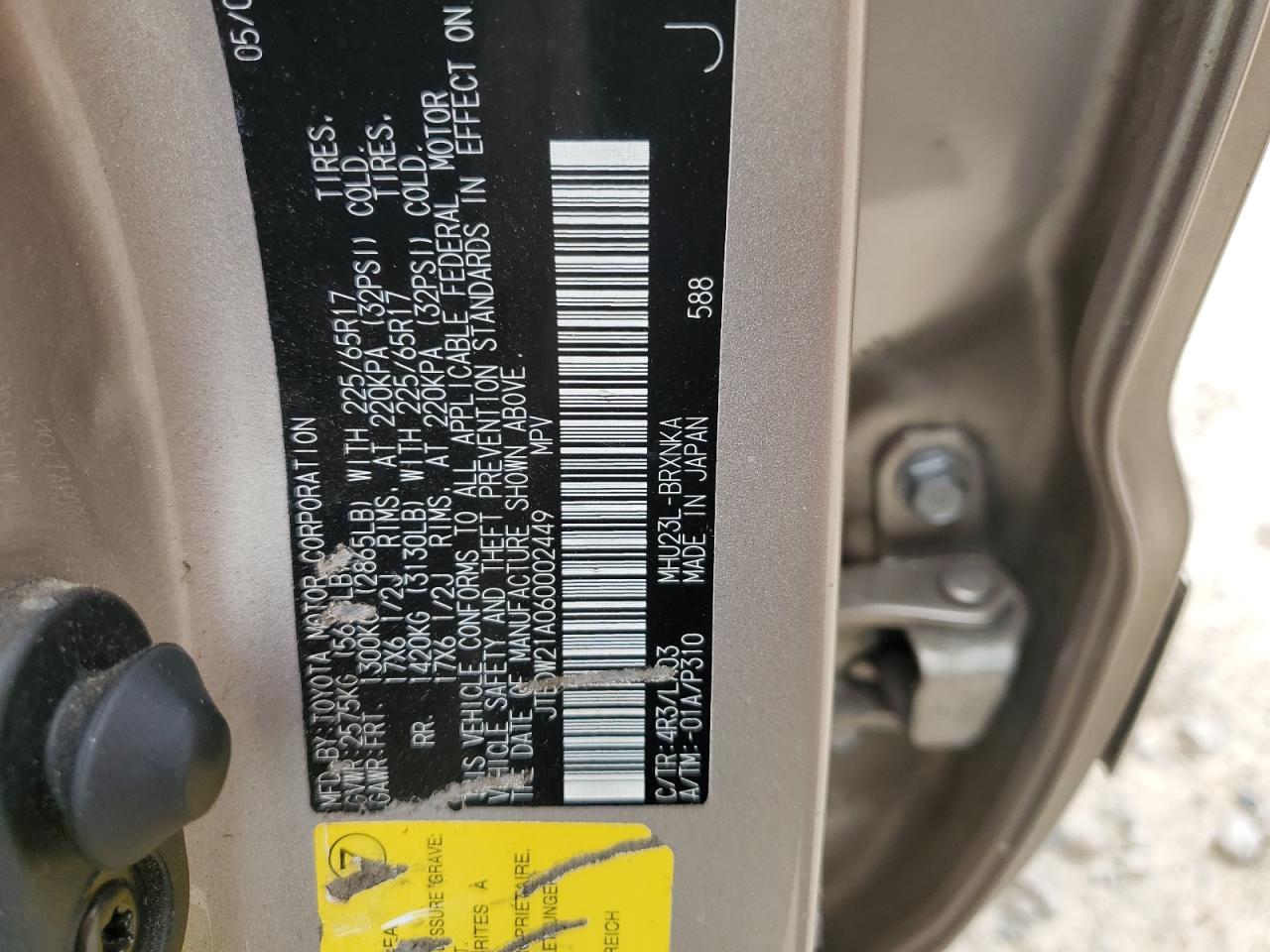 2006 Toyota Highlander Hybrid VIN: JTEDW21A060002449 Lot: 65415054