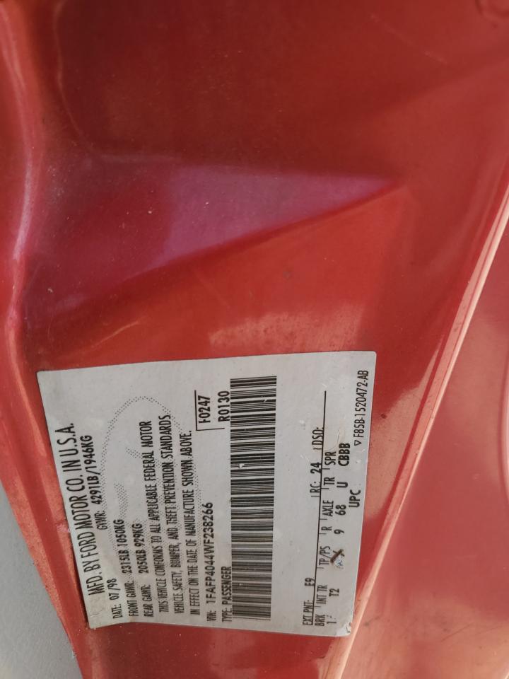 1998 Ford Mustang VIN: 1FAFP4044WF238266 Lot: 65421814