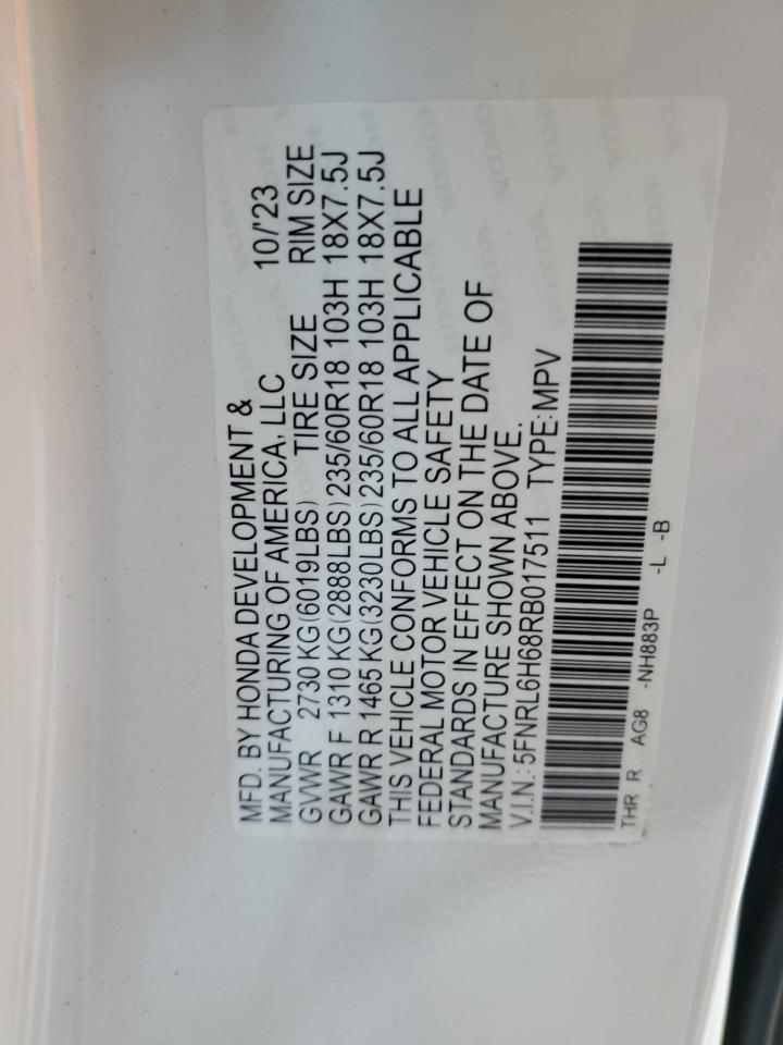 5FNRL6H68RB017511 2024 Honda Odyssey Exl