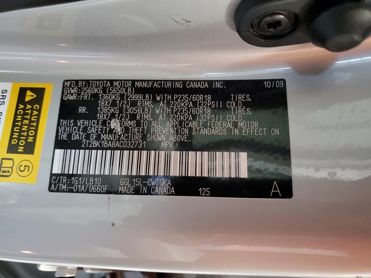 2010 Lexus Rx 350 VIN: 2T2BK1BA8AC032731 Lot: 65937134