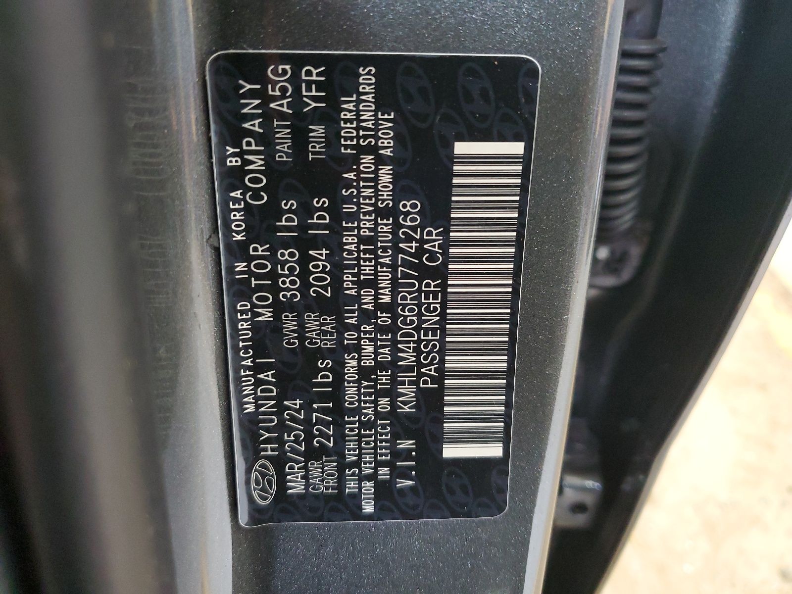 KMHLM4DG6RU774268 2024 Hyundai Elantra Sel