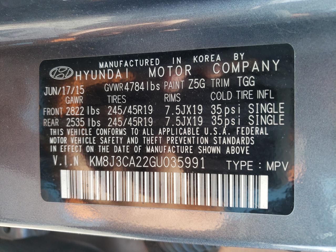 KM8J3CA22GU035991 2016 Hyundai Tucson Limited