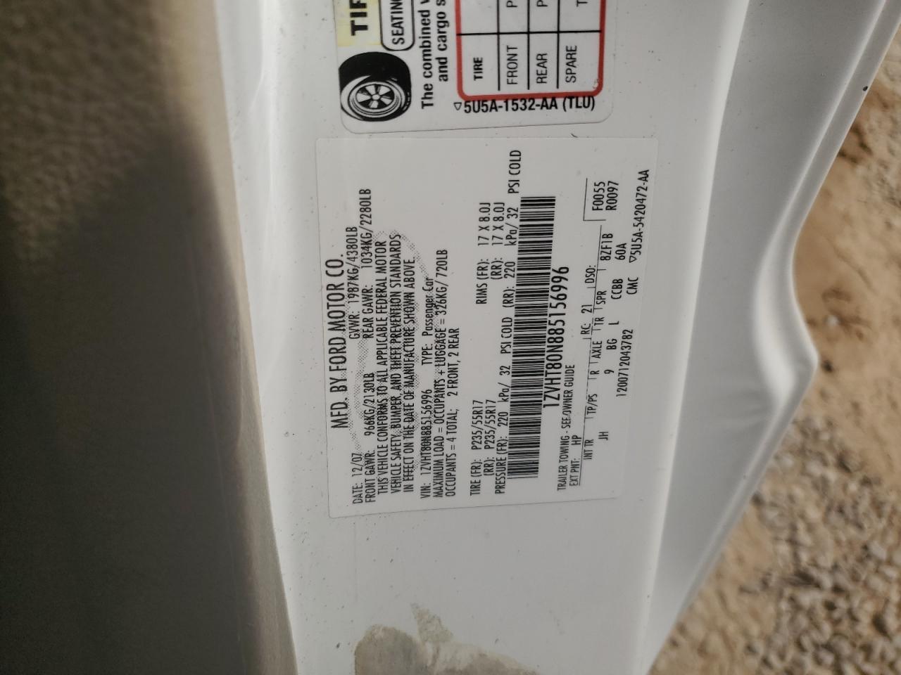 2008 Ford Mustang VIN: 1ZVHT80N885156996 Lot: 65592584