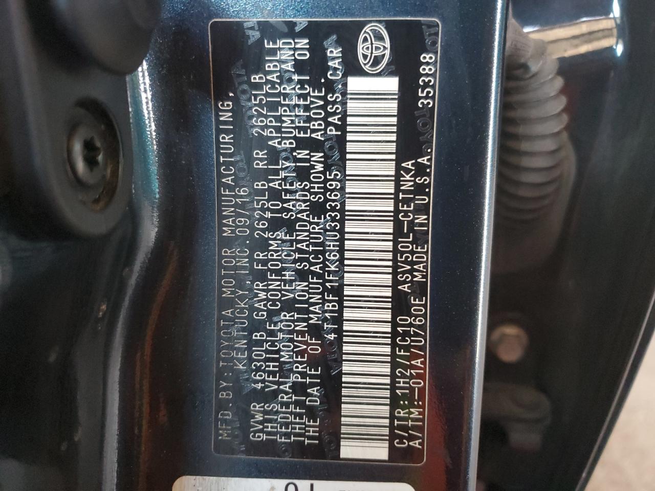 4T1BF1FK6HU333695 2017 Toyota Camry Le