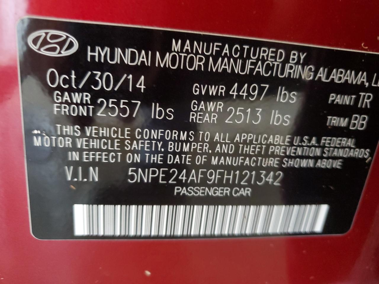 5NPE24AF9FH121342 2015 HYUNDAI SONATA - Image 12