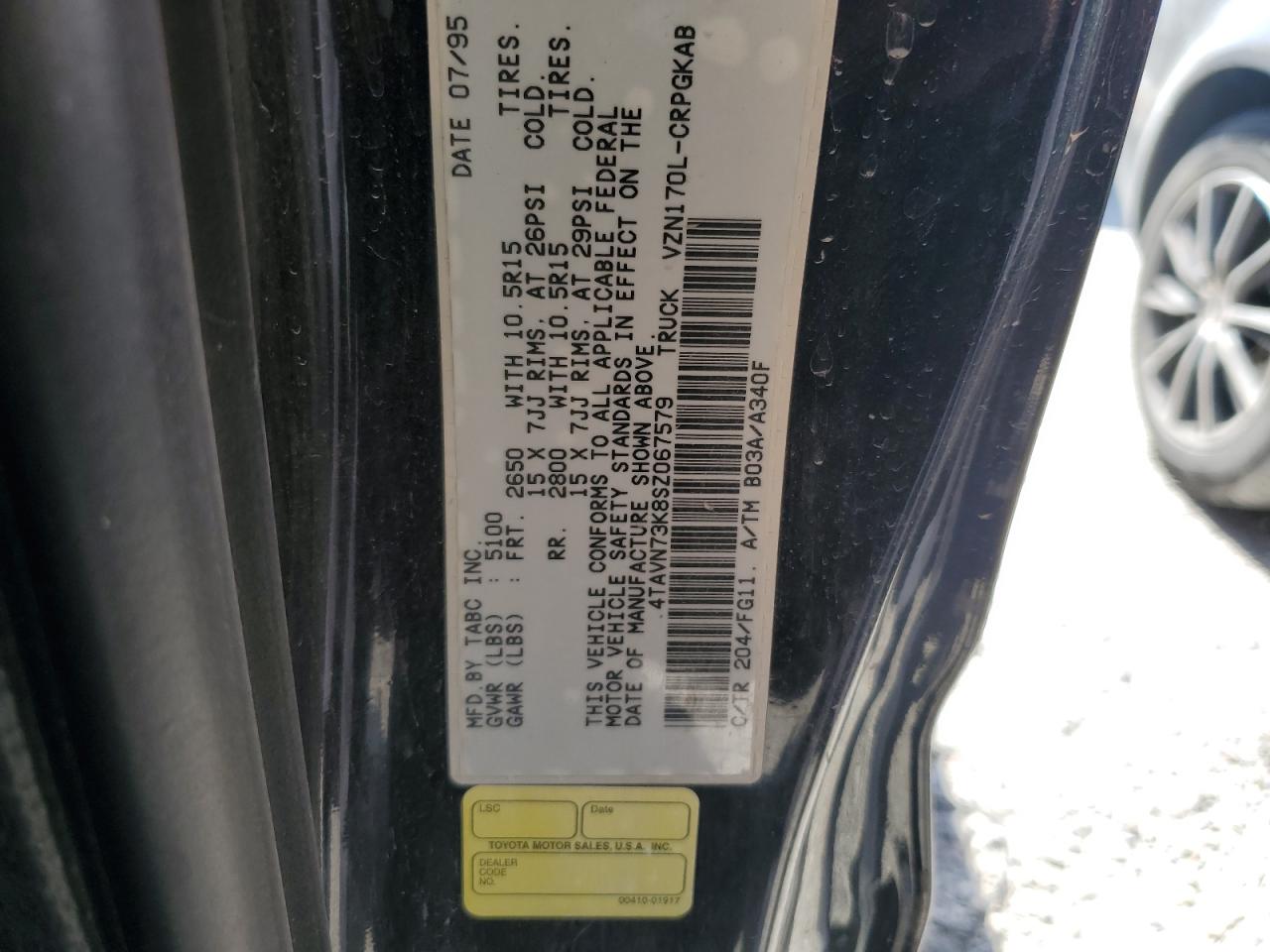 1995 Toyota Tacoma Xtracab Sr5 VIN: 4TAVN73K8SZ067579 Lot: 57154754