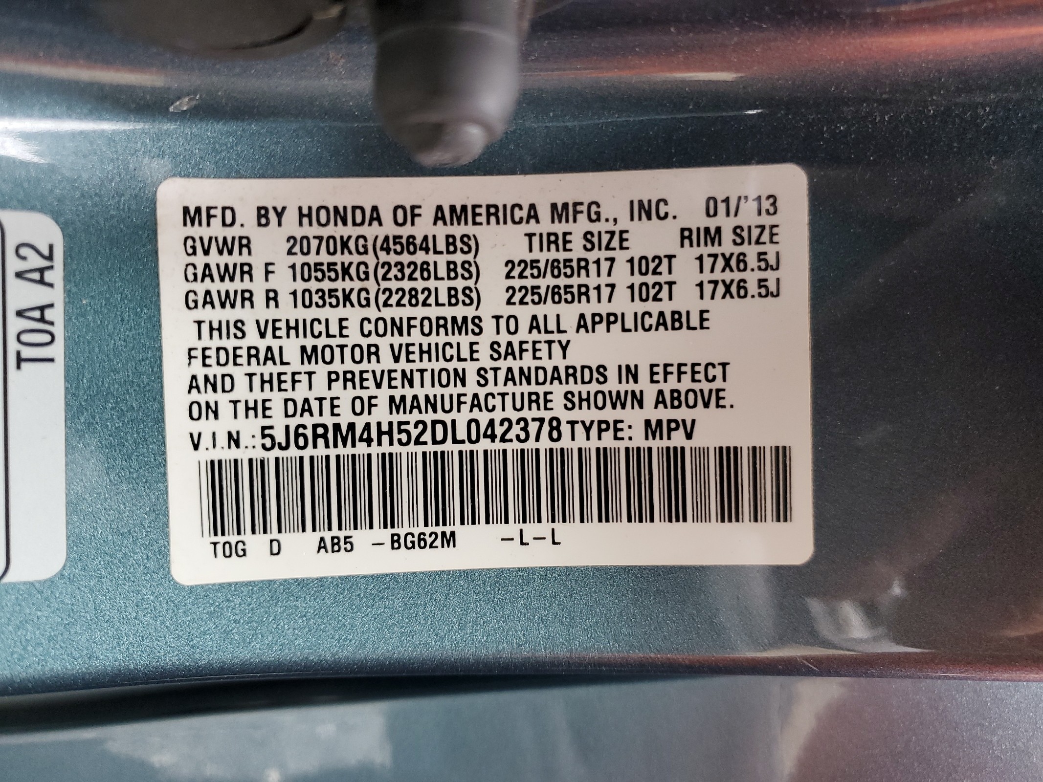 5J6RM4H52DL042378 2013 Honda Cr-V Ex