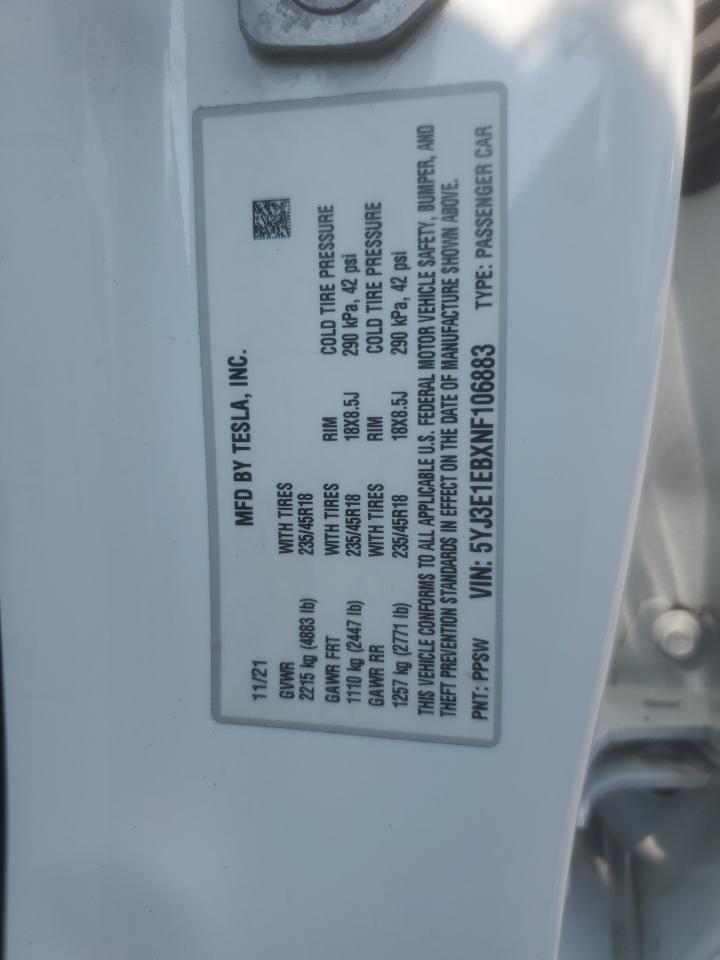 5YJ3E1EBXNF106883 2022 TESLA MODEL 3 - Image 12