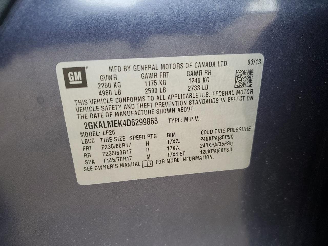 2GKALMEK4D6299863 2013 GMC Terrain Sle