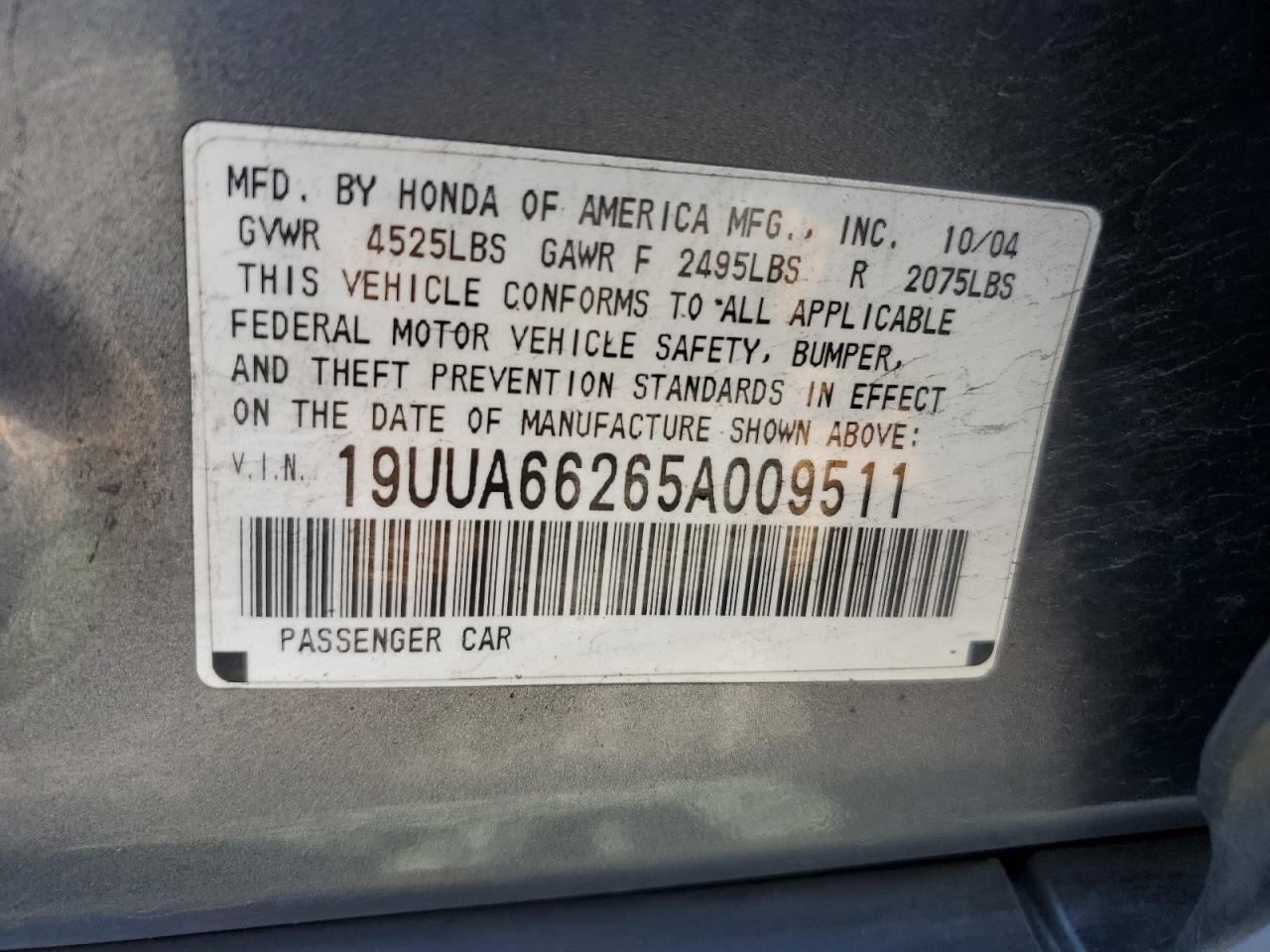 19UUA66265A009511 2005 Acura Tl