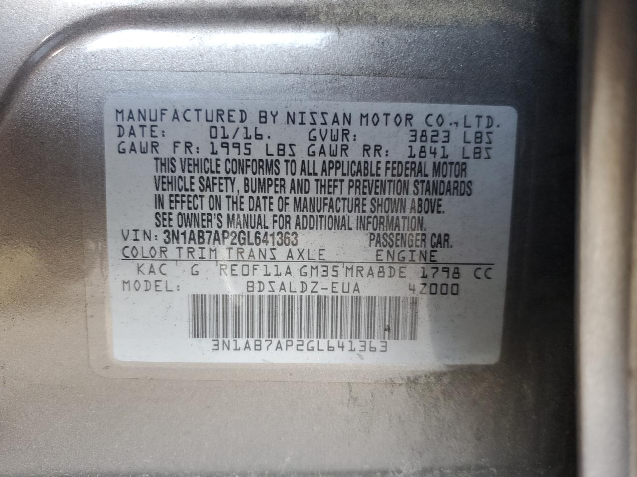 3N1AB7AP2GL641363 2016 Nissan Sentra S