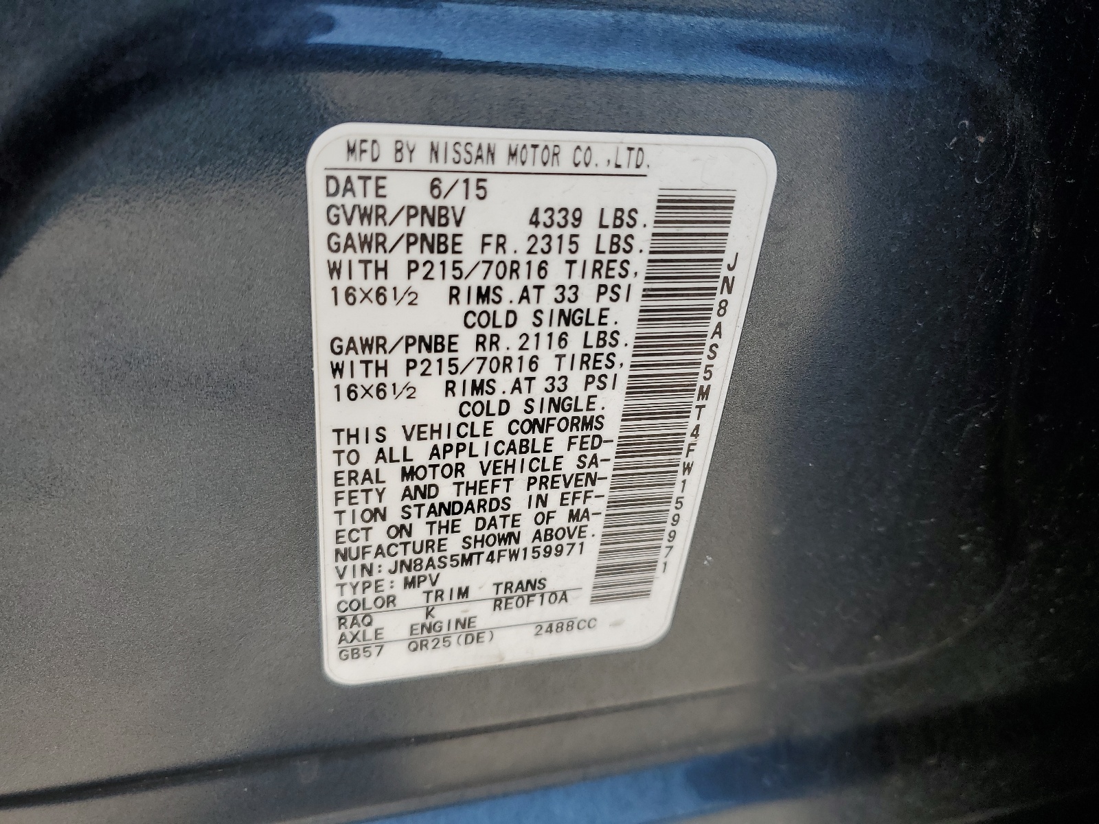 JN8AS5MT4FW159971 2015 Nissan Rogue Select S