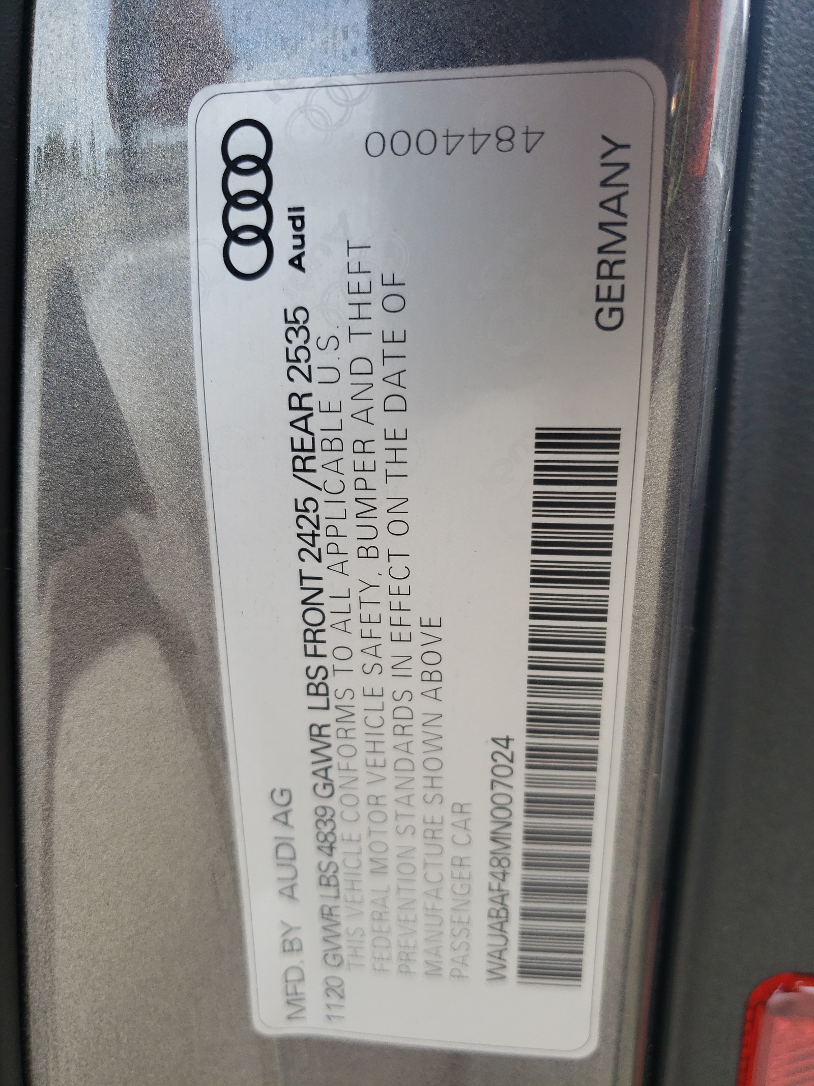 WAUABAF48MN007024 2021 Audi A4 Premium 40