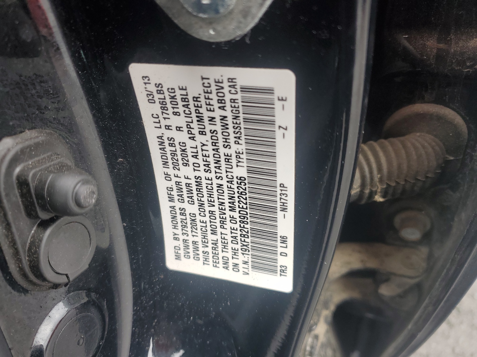 19XFB2F89DE226256 2013 Honda Civic Ex