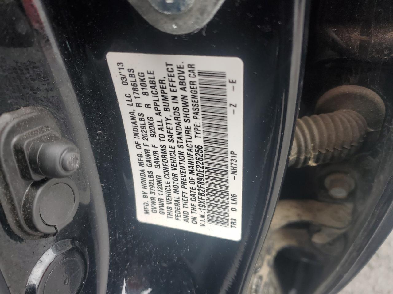 2013 Honda Civic Ex VIN: 19XFB2F89DE226256 Lot: 66489964