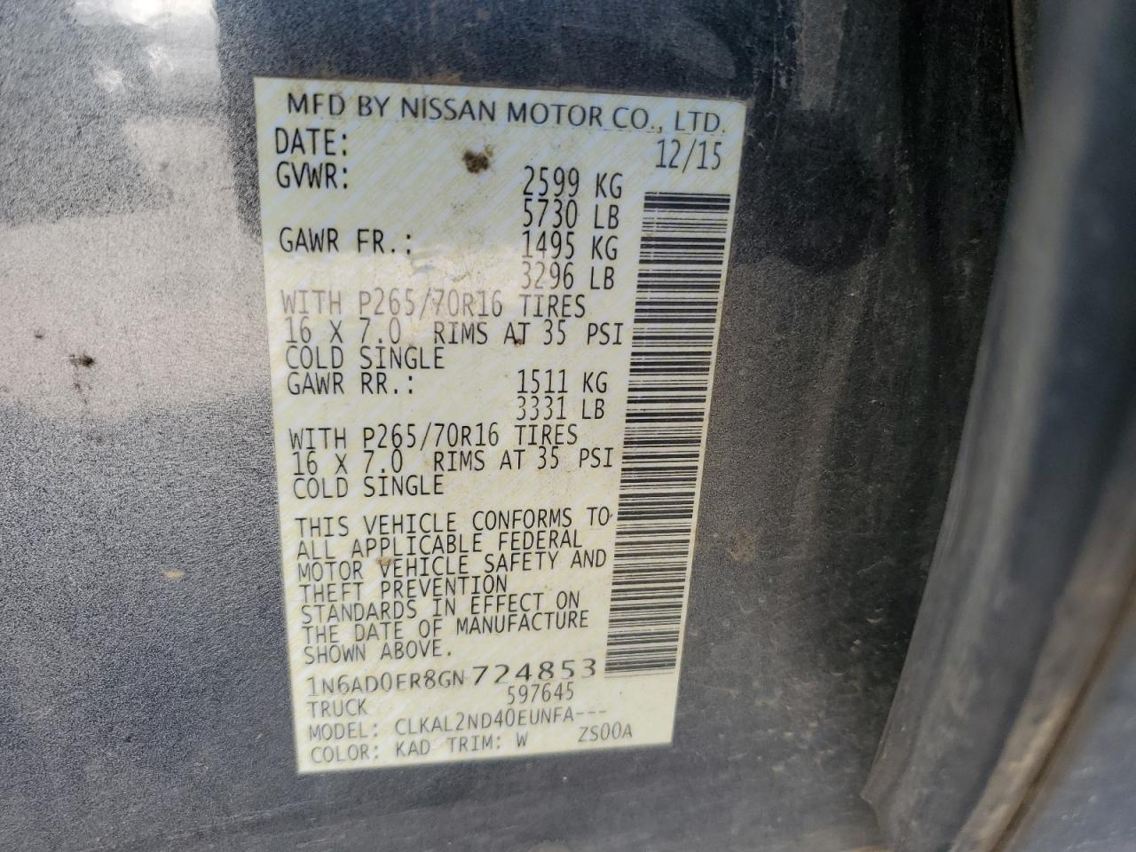 1N6AD0ER8GN724853 2016 NISSAN NAVARA - Image 14