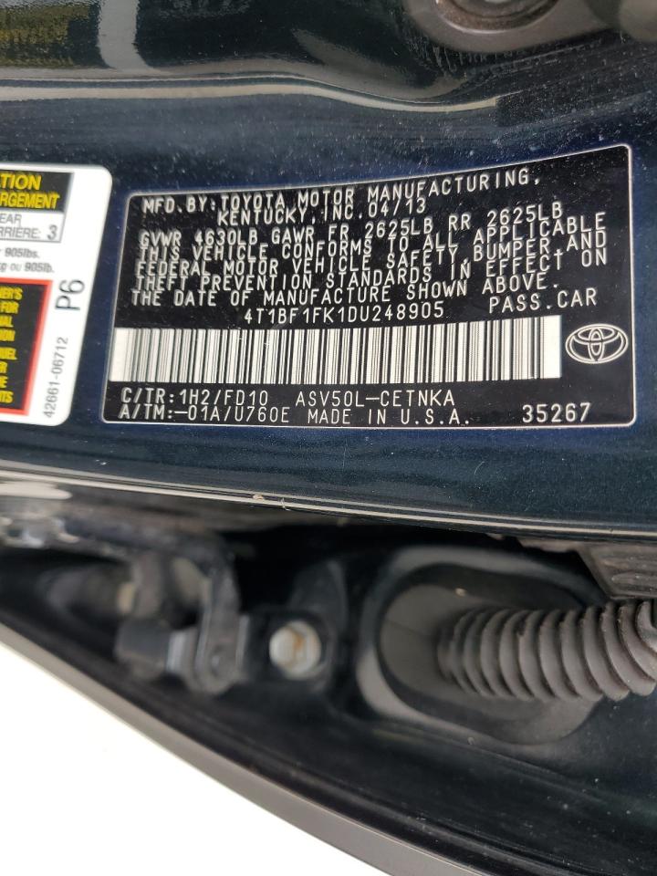 2013 Toyota Camry L VIN: 4T1BF1FK1DU248905 Lot: 68859614