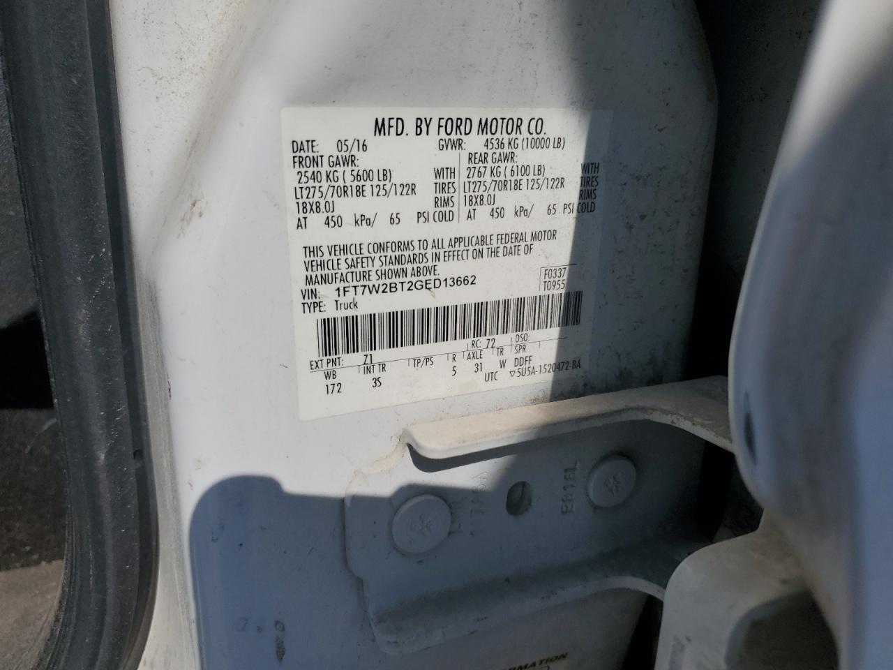 1FT7W2BT2GED13662 2016 Ford F250 Super Duty