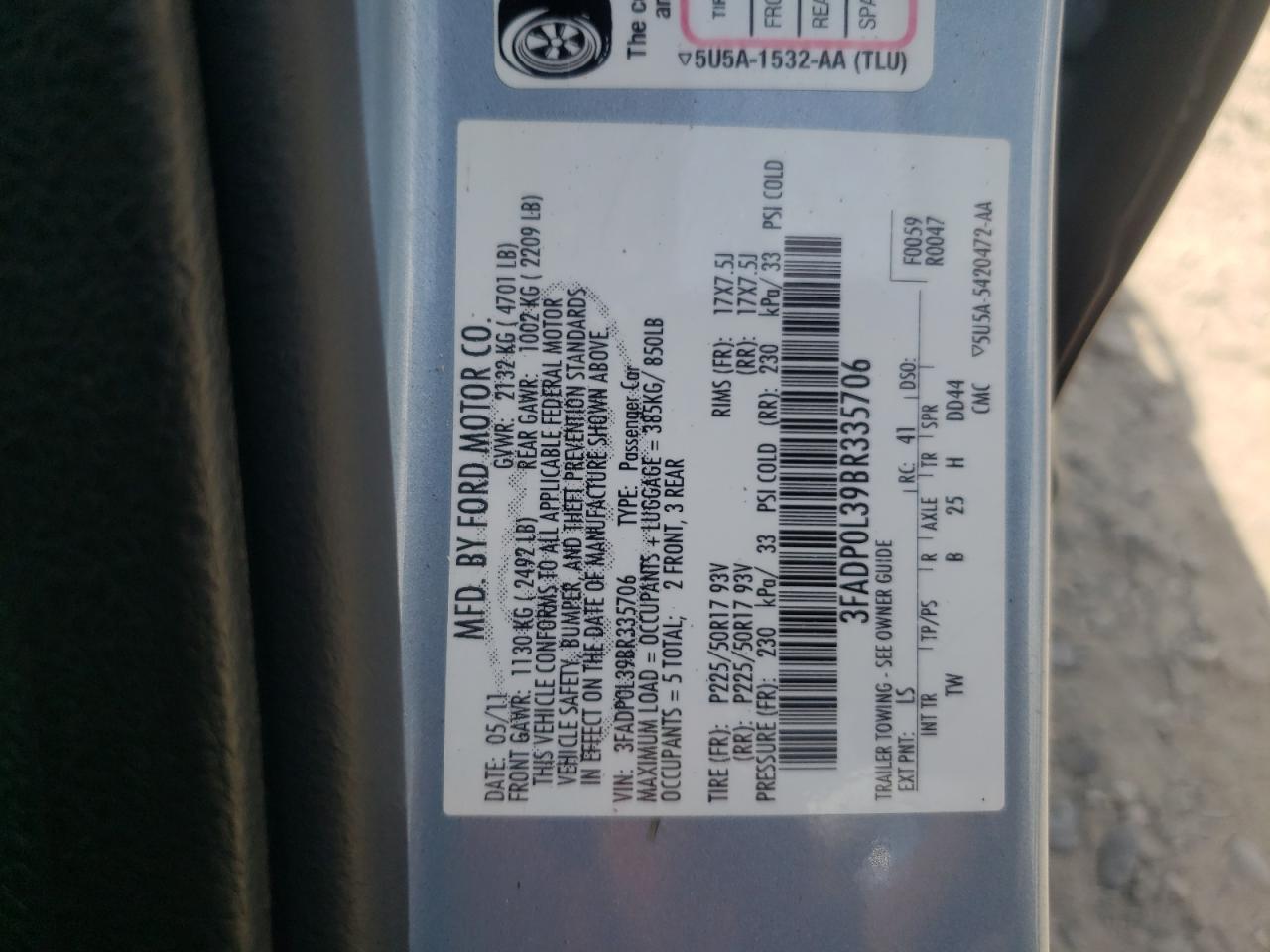 3FADP0L39BR335706 2011 Ford Fusion Hybrid