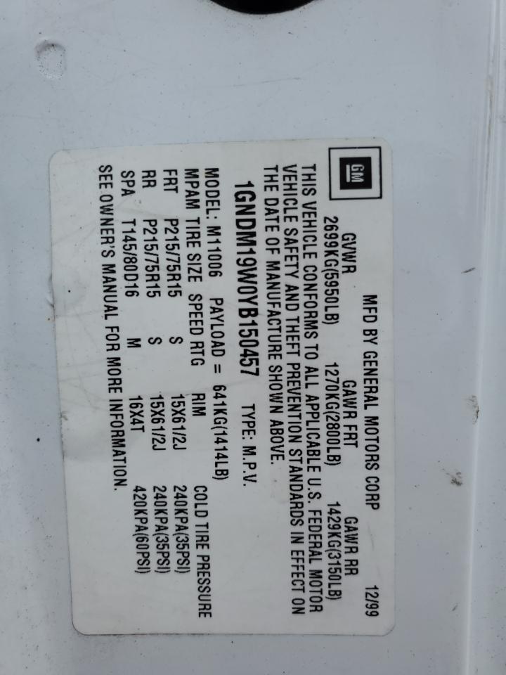 2000 Chevrolet Astro VIN: 1GNDM19W0YB150457 Lot: 68073914