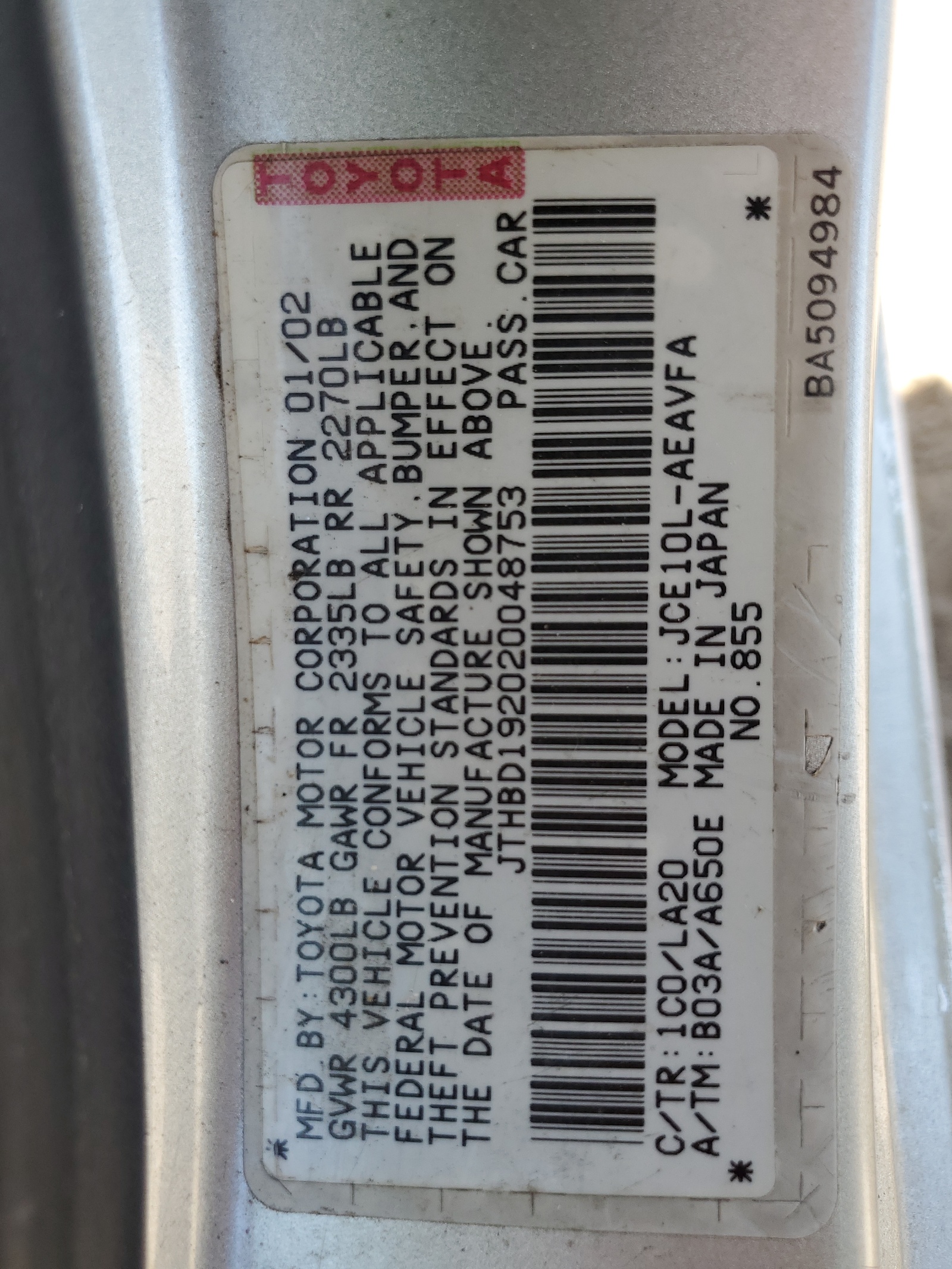 JTHBD192020048753 2002 Lexus Is 300