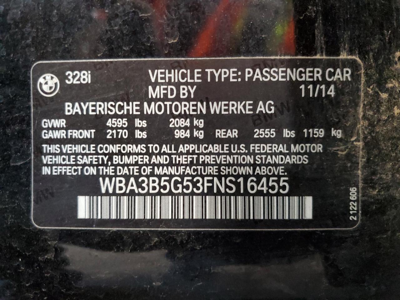 WBA3B5G53FNS16455 2015 BMW 328 Xi Sulev