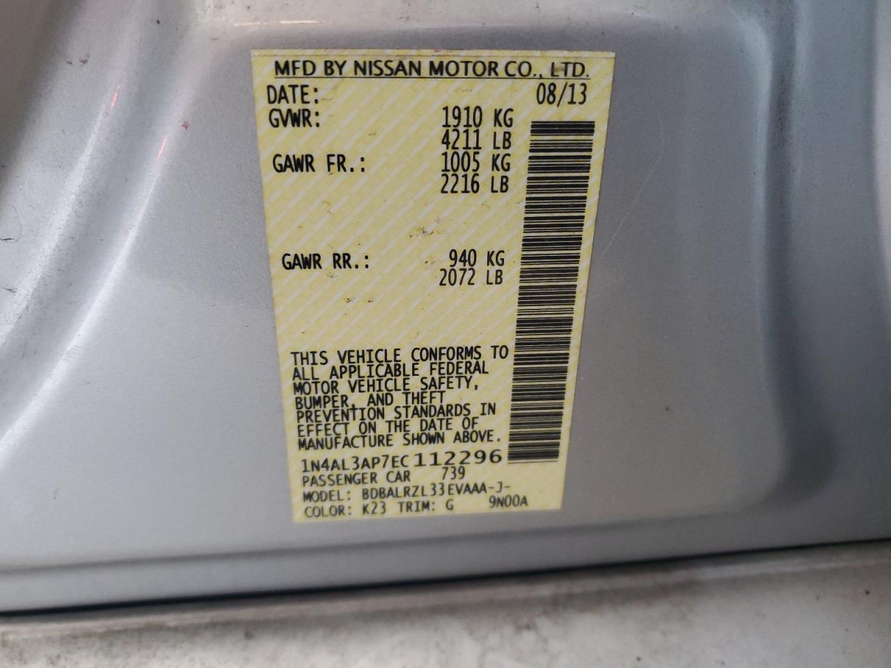 2014 Nissan Altima 2.5 VIN: 1N4AL3AP7EC112296 Lot: 69421914