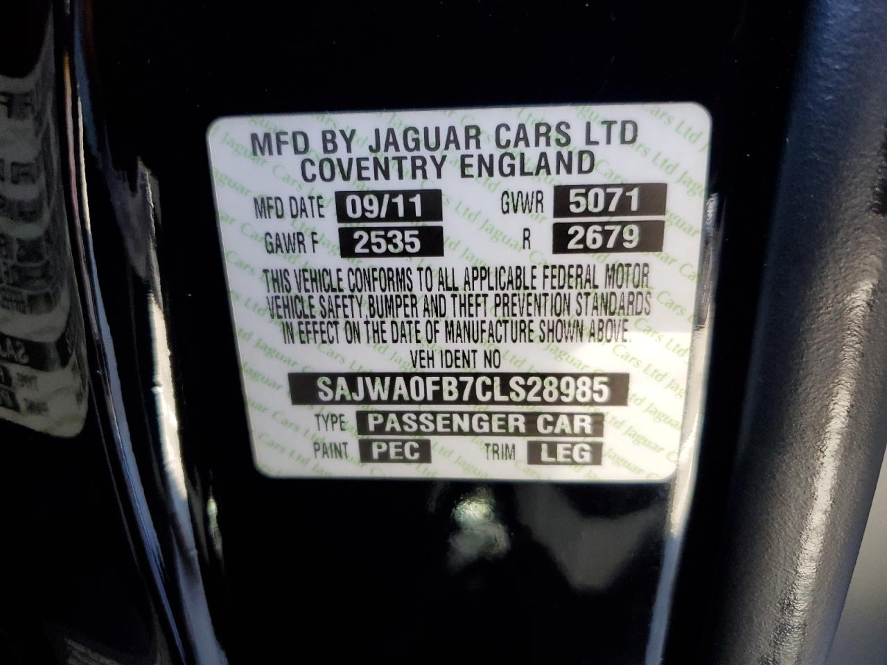 2012 Jaguar Xf VIN: SAJWA0FB7CLS28985 Lot: 67755524