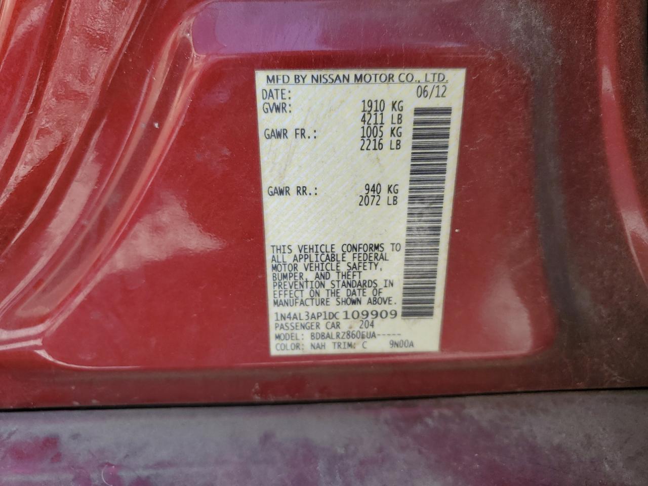 1N4AL3AP1DC109909 2013 Nissan Altima 2.5