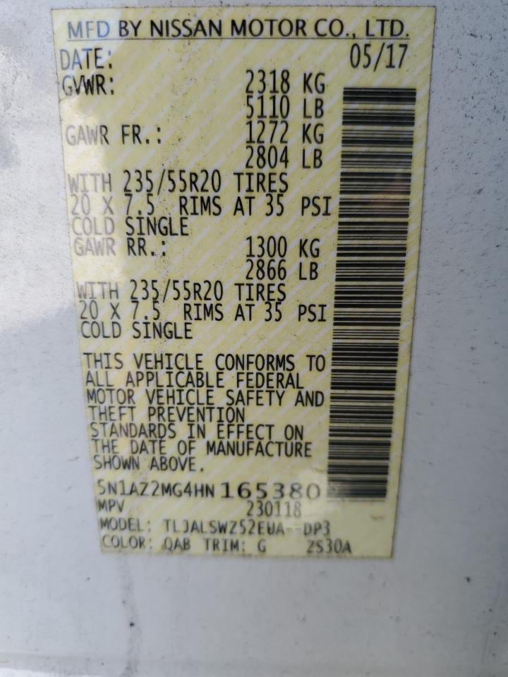 2017 Nissan Murano S VIN: 5N1AZ2MG4HN165380 Lot: 66761294