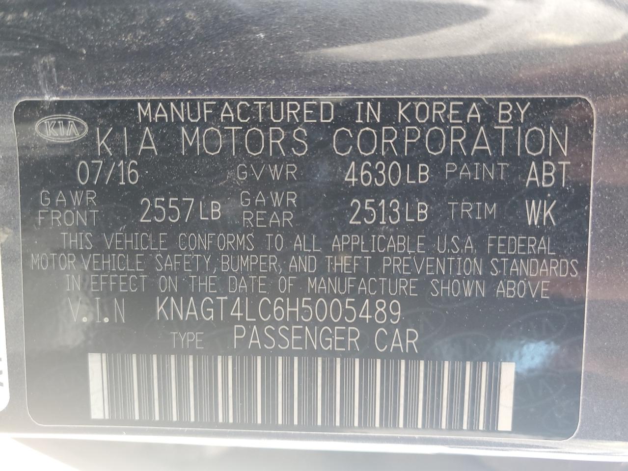 2017 Kia Optima Hybrid VIN: KNAGT4LC6H5005489 Lot: 66770694