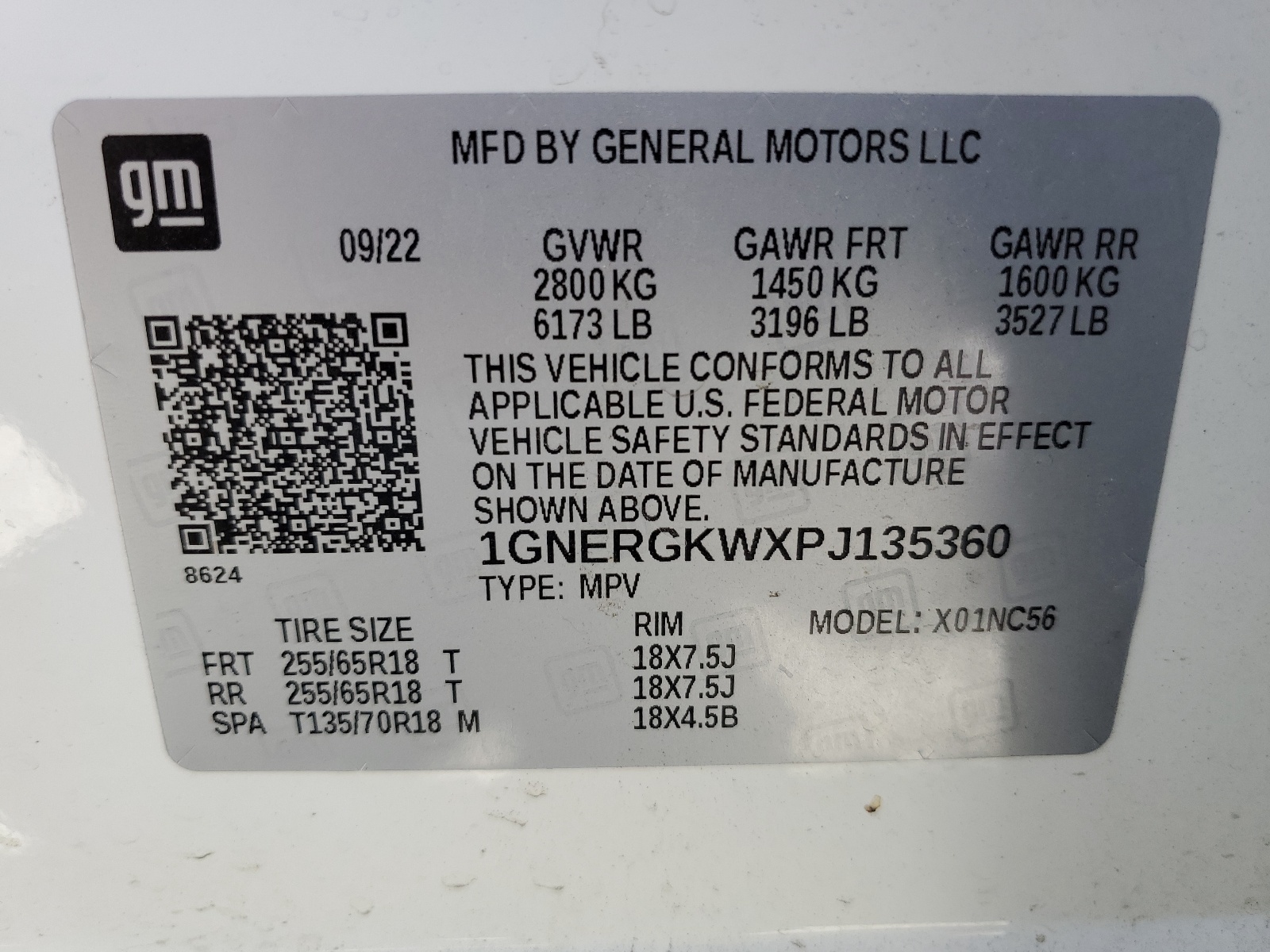 1GNERGKWXPJ135360 2023 Chevrolet Traverse Lt