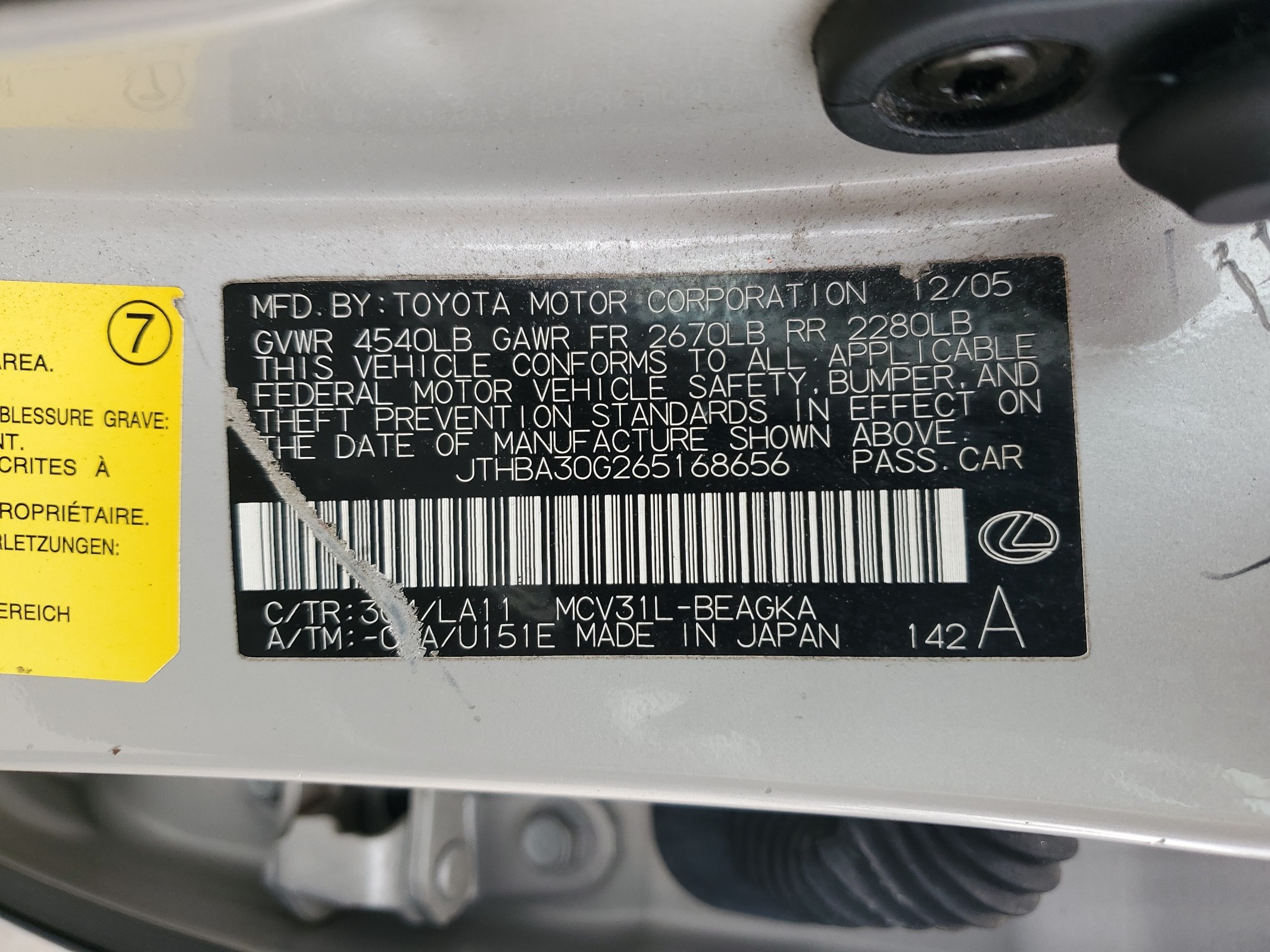 JTHBA30G265168656 2006 Lexus Es 330