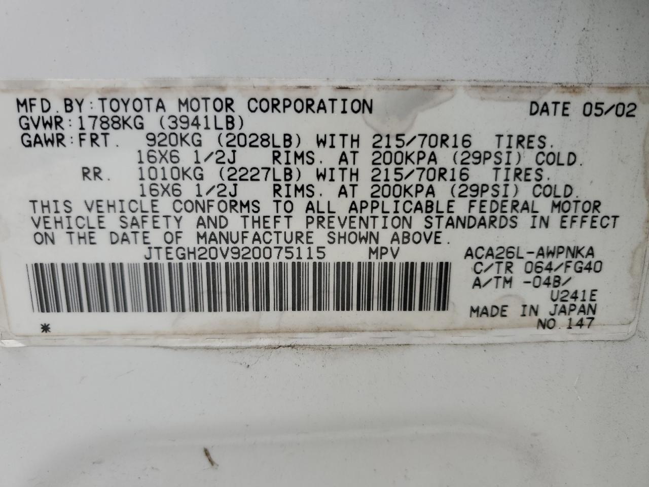 JTEGH20V920075115 2002 Toyota Rav4