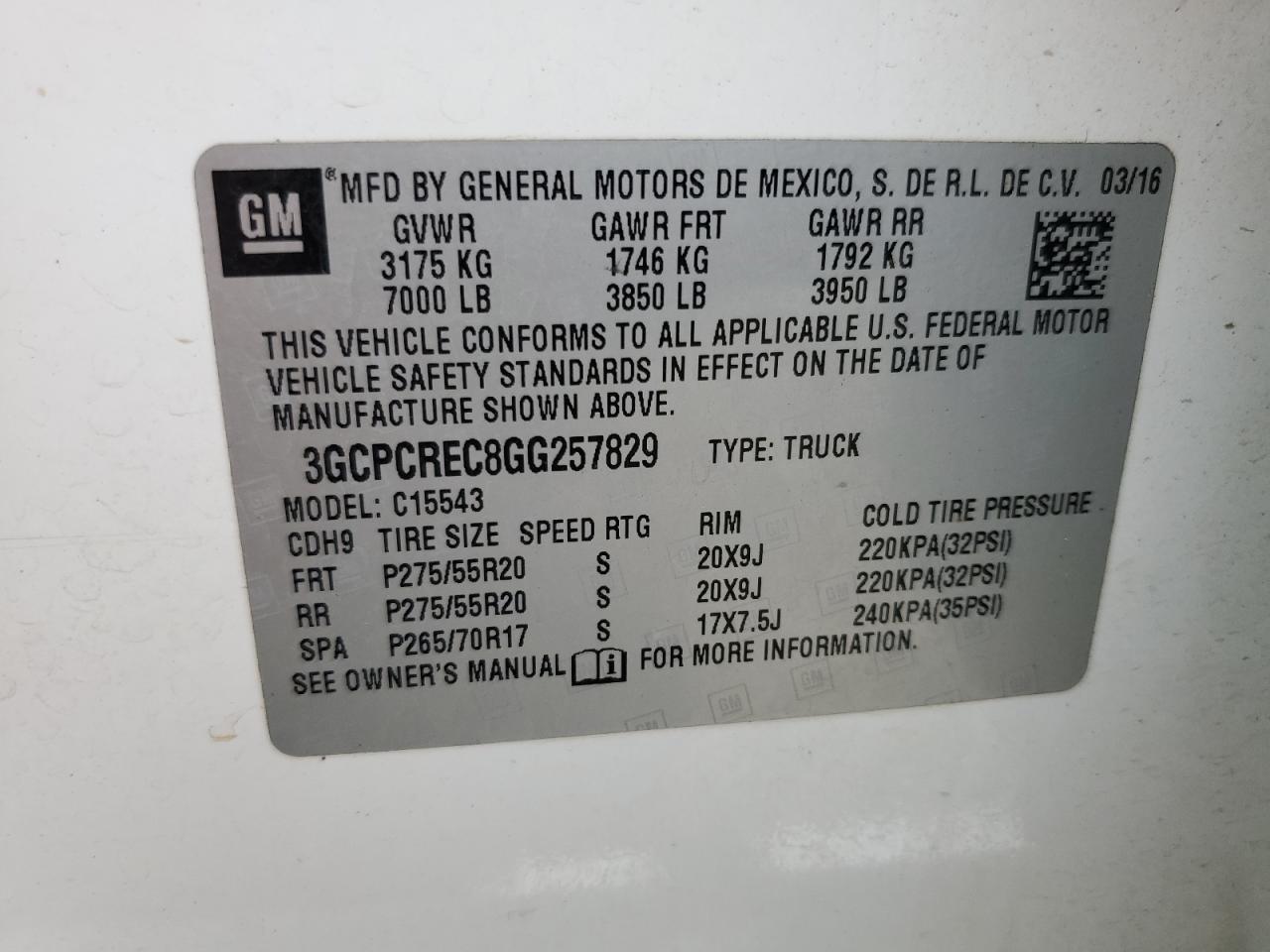 3GCPCREC8GG257829 2016 Chevrolet Silverado C1500 Lt