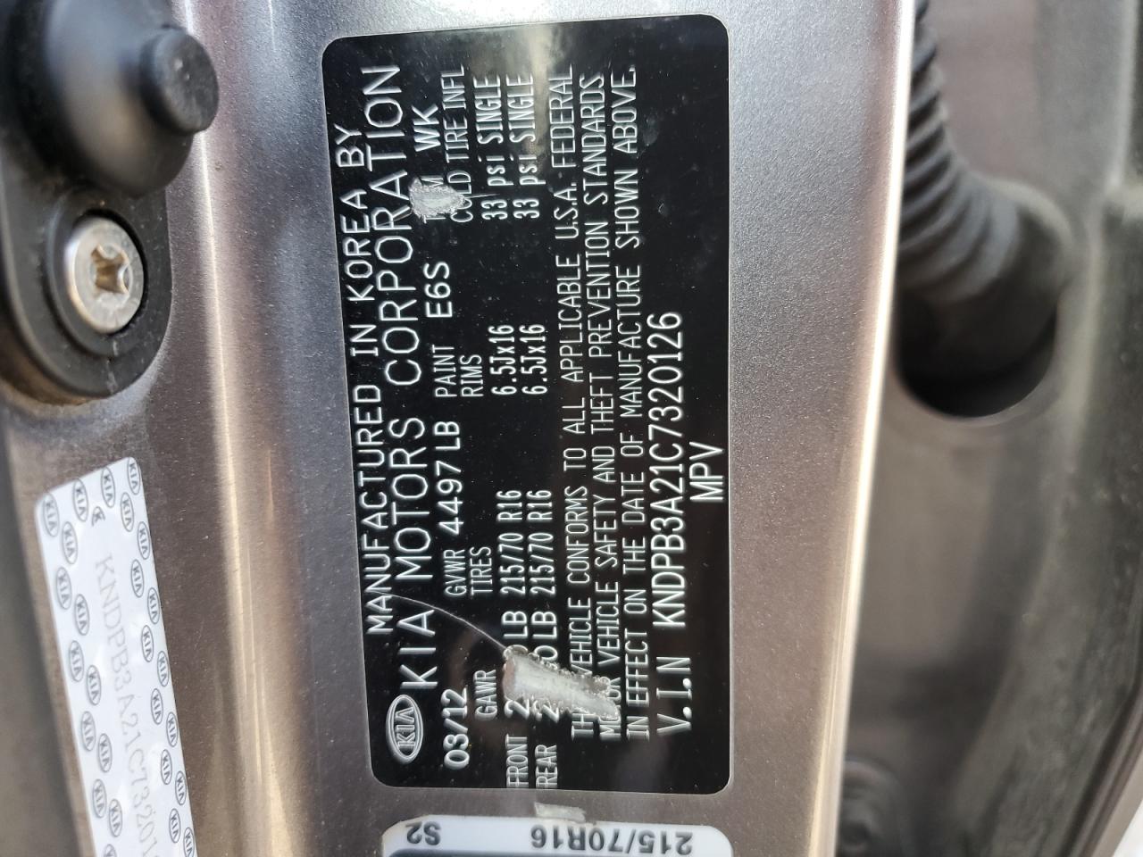 2012 Kia Sportage Base VIN: KNDPB3A21C7320126 Lot: 67299584