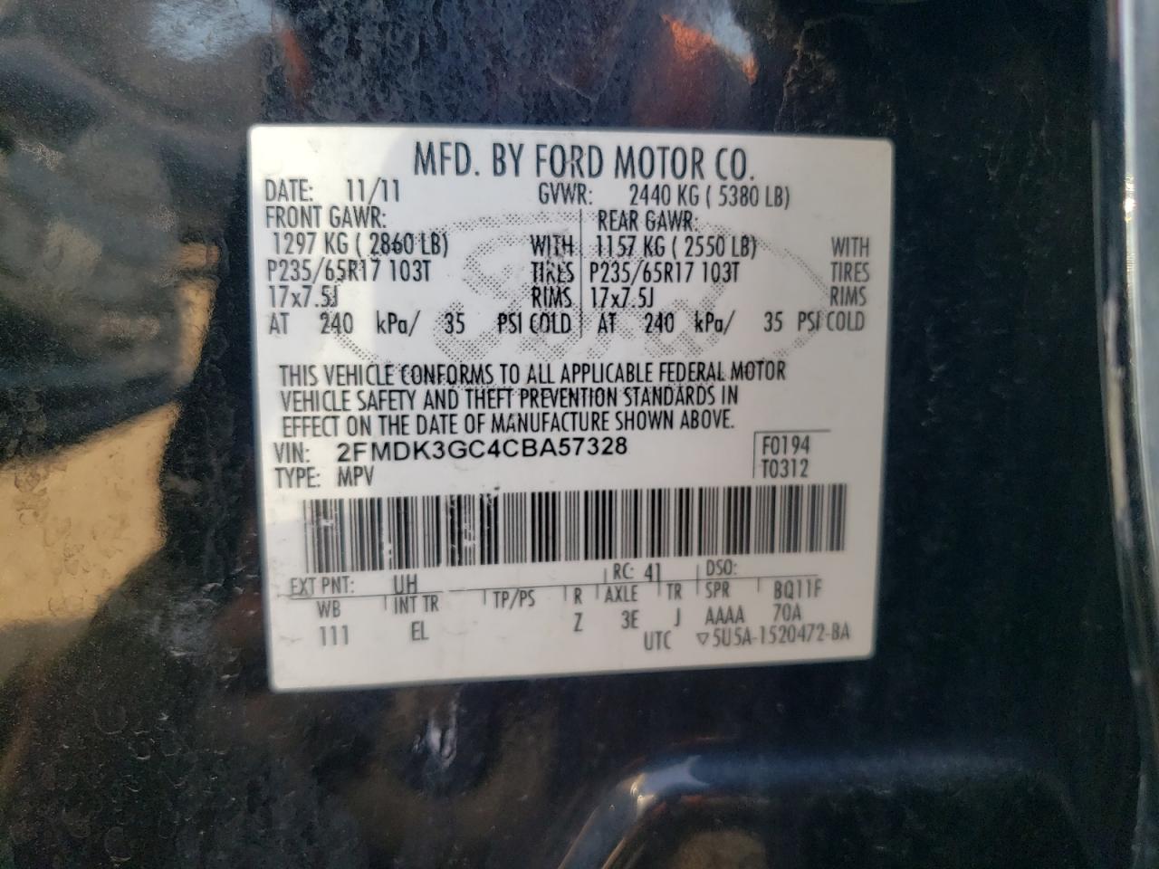 2FMDK3GC4CBA57328 2012 Ford Edge Se