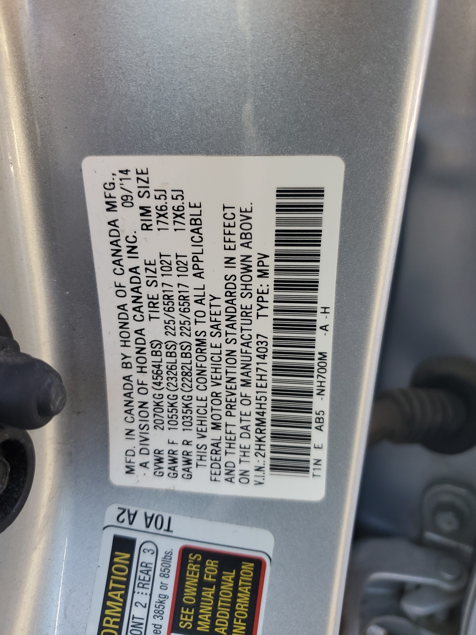 2HKRM4H51EH714037 2014 Honda Cr-V Ex
