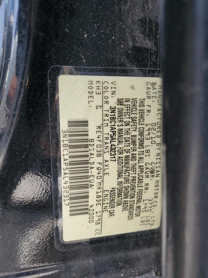 2010 Nissan Versa S VIN: 3N1BC1AP5AL432317 Lot: 65332494