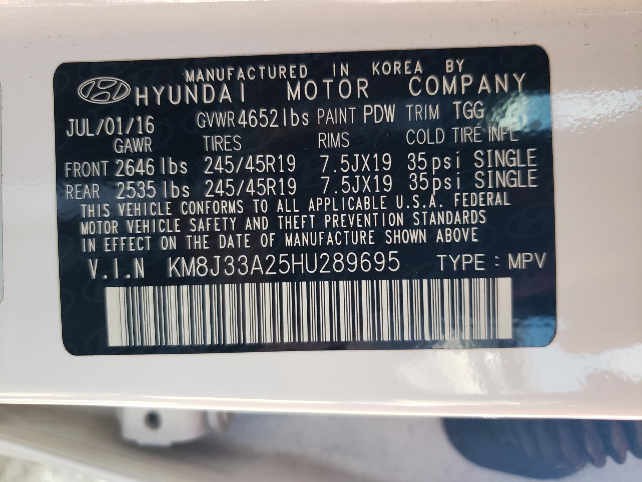 KM8J33A25HU289695 2017 Hyundai Tucson Limited